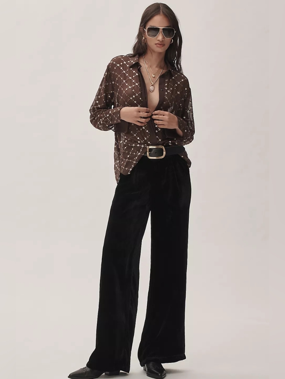 By Anthropologie Wide-Leg Velvet Pants Black Size Small
